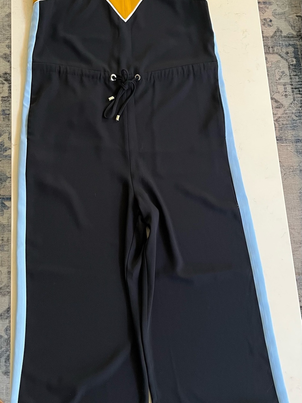Ted Baker of London Black Wide-Leg Jumpsuit with Light Blue Side Stripes, M
